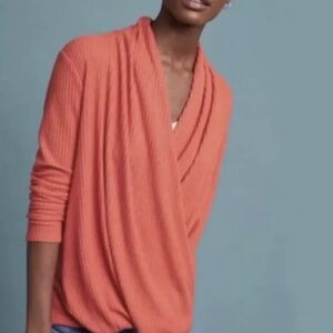 Anthropologie Akemi + Kin Woodruff Waffle Knit Faux Wrap Top –‎ XS – Orange/Red